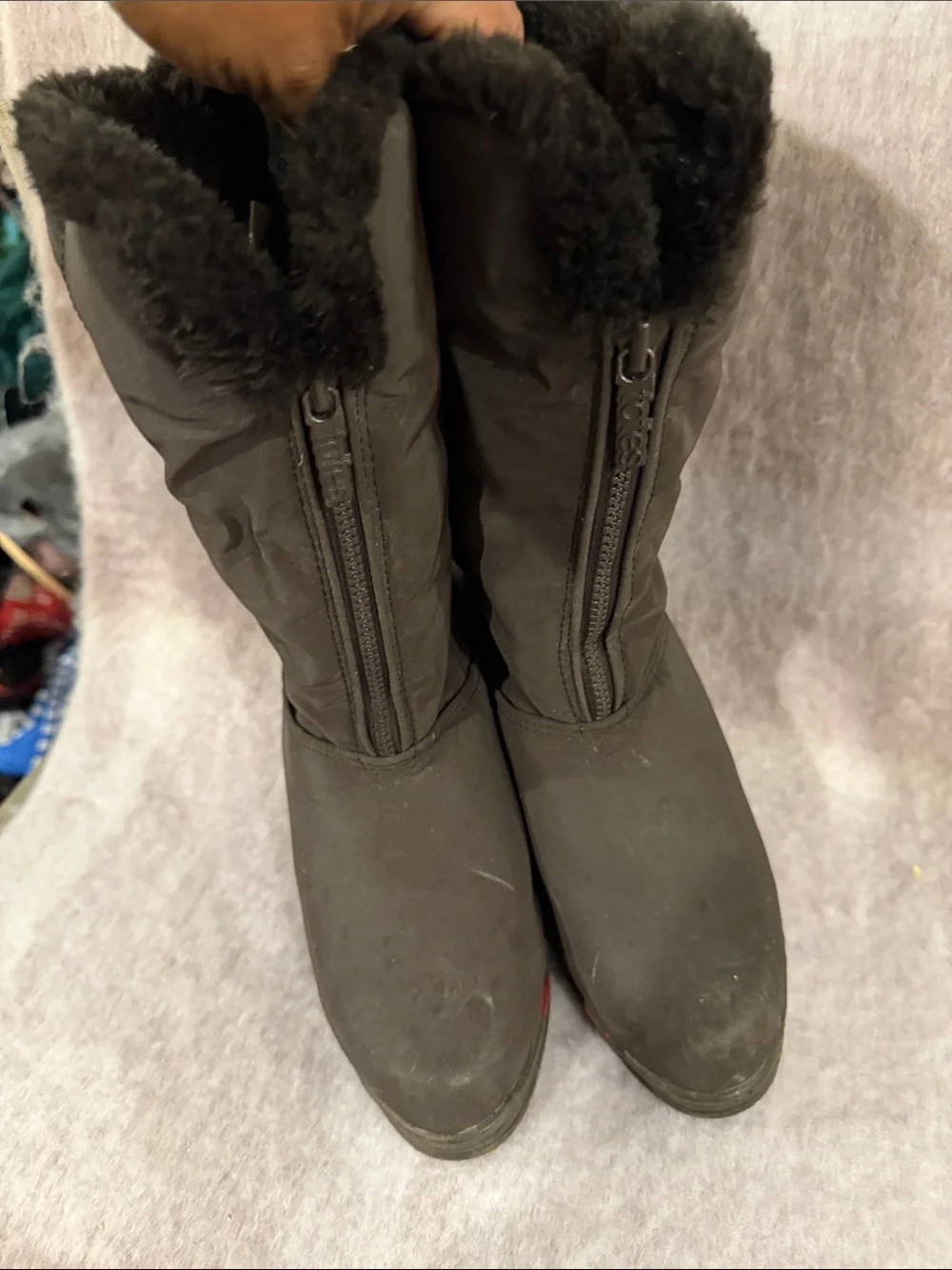 totes Brown Insulated Winter Mid-Calf Boots with Faux-Fur Collar